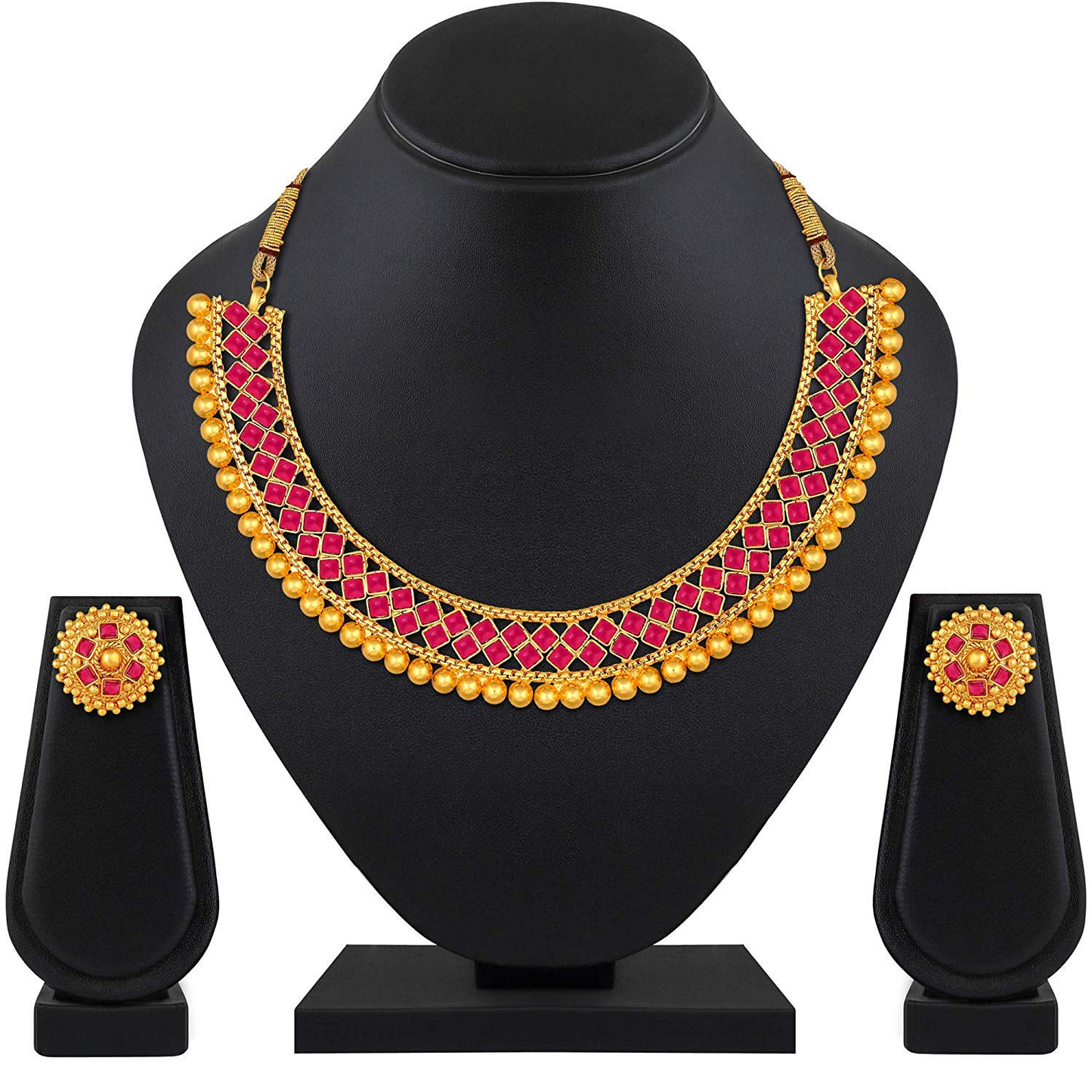 Latest Golden and Red Jewellery Set With Earrings Beautiful Necklace Set