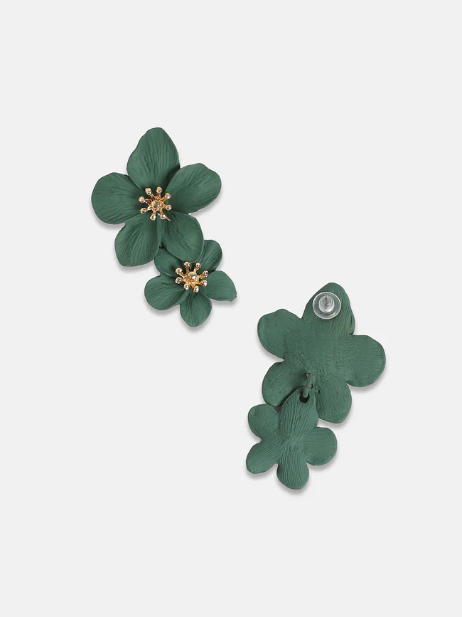 Green Earrings Set for Women – Studs, Hoops & Dangle Earrings in Gold & Silver Tone – Fashion Jewelry Gift Set for Girls & Women