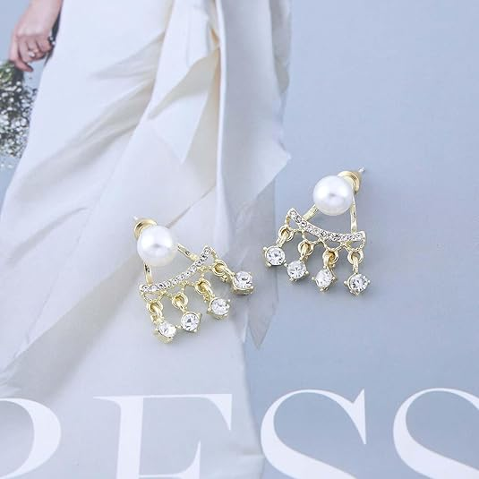 Golden with Stone Earrings Set for Women – Studs, Hoops & Dangle Earrings in Gold & Silver Tone – Fashion Jewelry Gift Set for Girls & Women