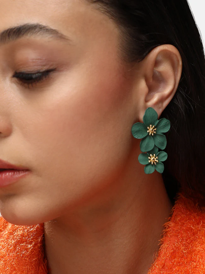 Green Earrings Set for Women – Studs, Hoops & Dangle Earrings in Gold & Silver Tone – Fashion Jewelry Gift Set for Girls & Women