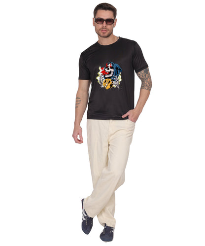 Skull Design Graphic T-Shirt, Black Cotton, Round Neck, Short Sleeve, Casual Wear