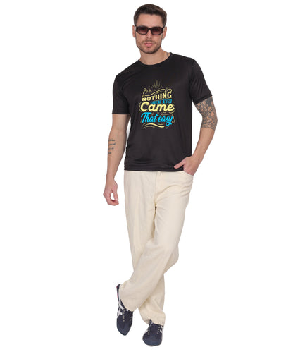Generic Cotton Graphic T-Shirt, Black, Regular Fit, Short Sleeve, Crew Neck, 'Nothing Great Ever Came That Easy' Print