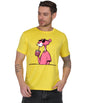 Cool Pink Panther Graphic T-Shirt, Black Cotton, Casual Round Neck